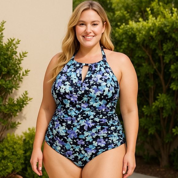 Speedo Other - Speedo XXL Floral Halter Ruched Sides One Piece Swimsuit
